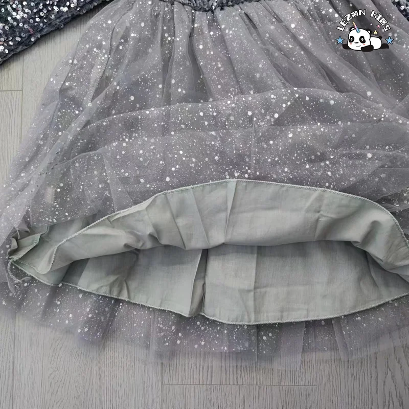 LEZONKIDS - Girls' Long Sleeve Sequin Princess Dress Tulle Poncho Casual Vintage Mini Style Deco Bow Plaid Pattern Dress